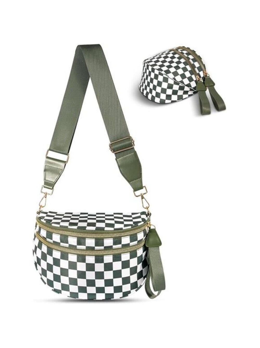 Checkered crossbody bag nylon sling bag womens fanny pack spacious travel purse